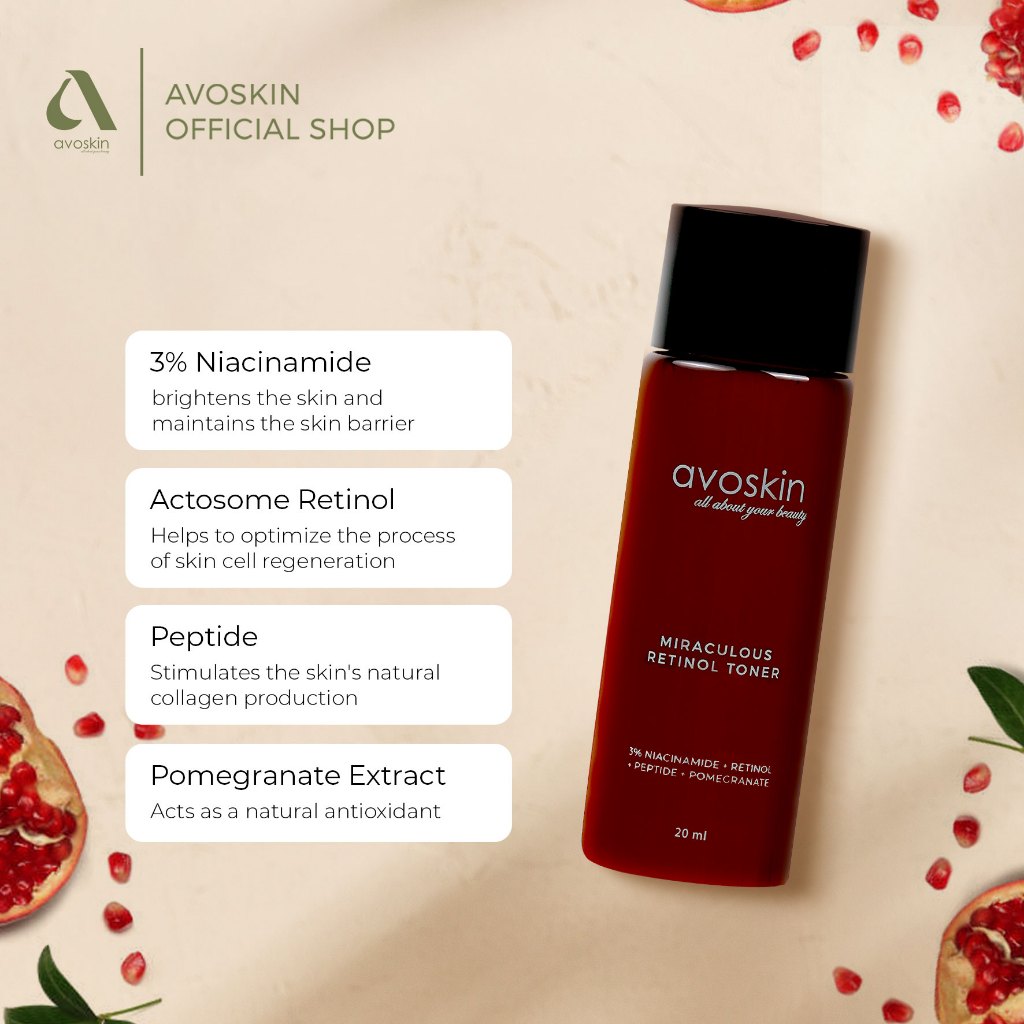 Travel Toner Avoskin Miraculous Retinol 20ml-Best 2 in 1 Retinol Niacinamide - Anti Aging & Samarkan Kerutan