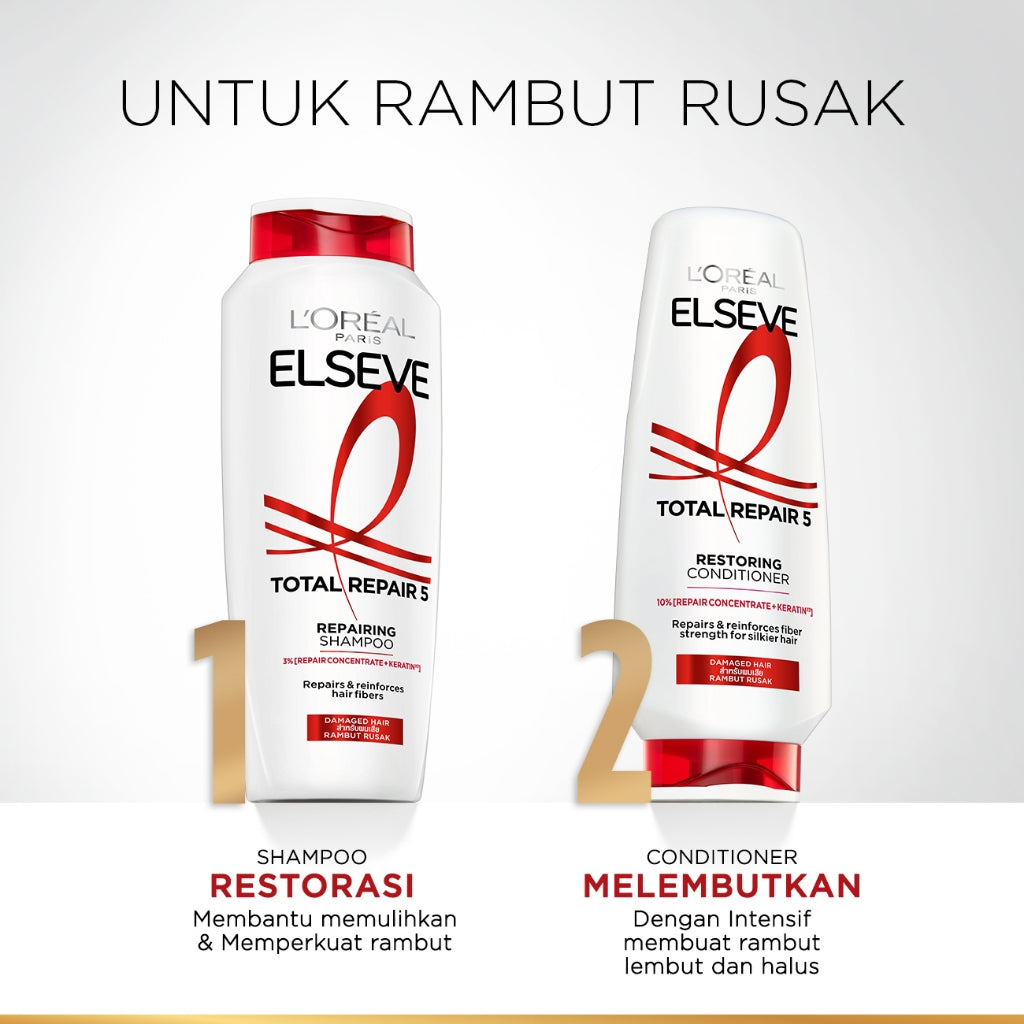 L'Oreal Paris Elseve Total Repair 5 Repairing Shampoo Hair Care dengan Ceramide  620ml - Melawan dan Memperbaiki Tanda Rambut Rusak 620ml Rambut Rusak Damage Hair Shampoo Sampo