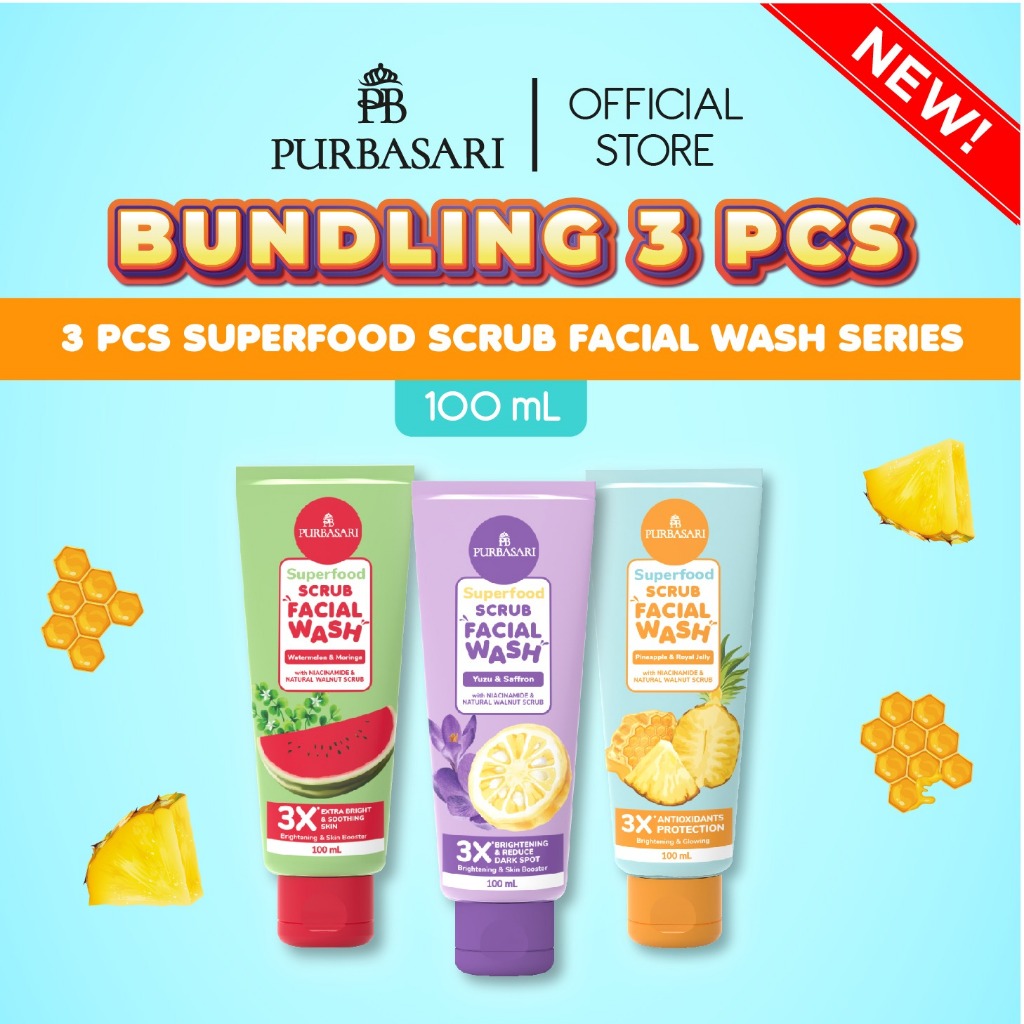 [3pcs] Purbasari Superfood FACIAL SCRUB / lulur wajah Mencerahkan Kotoran Perontok