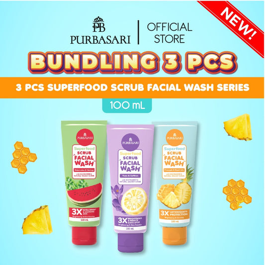 [3pcs] Purbasari Superfood FACIAL SCRUB / lulur wajah Mencerahkan Kotoran Perontok