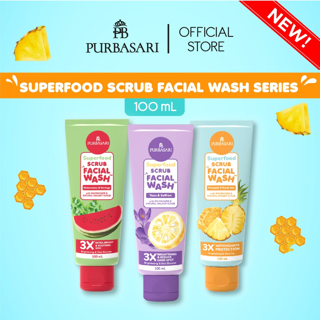 [3pcs] Purbasari Superfood FACIAL SCRUB / lulur wajah Mencerahkan Kotoran Perontok