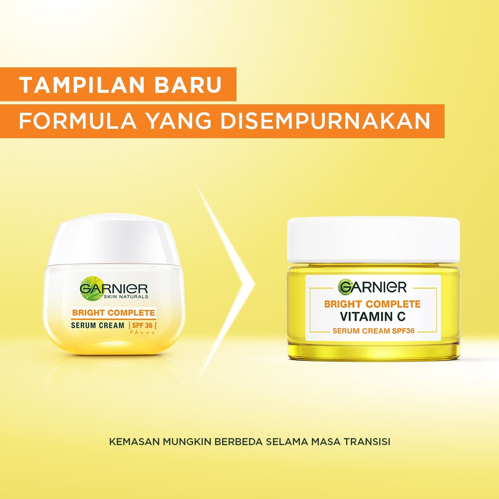 GARNIER Bright Complete Vitamin C Brightening Serum Day Cream Krim Mencerahkan SPF 36 PA +++ 50 ml Moisturizer Tone Up Glowing Skincare - Krim Siang pelembab wajah pemutih wajah