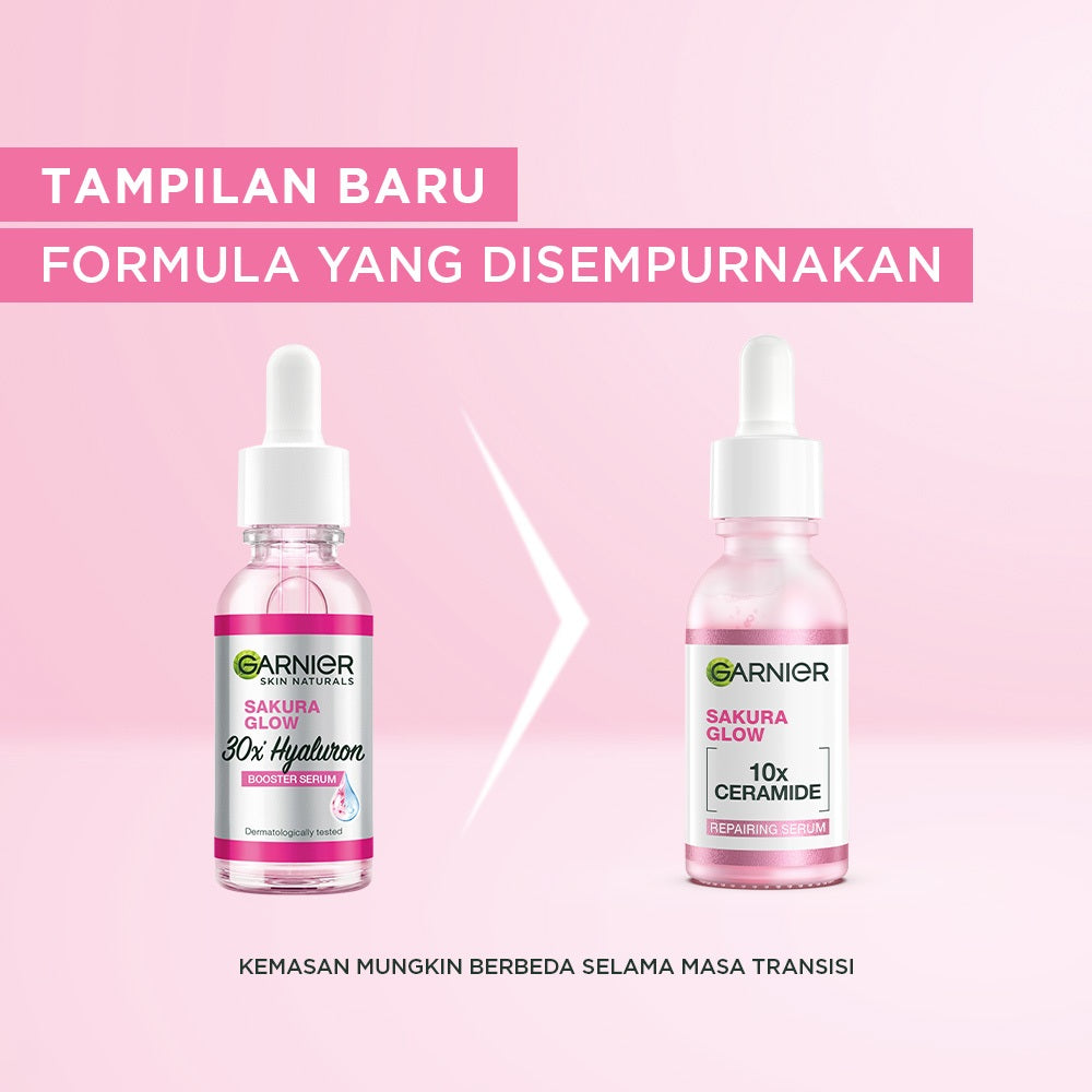 GARNIER Serum Perbaiki Skin Barrier Sakura Glow Hyaluron Ceramide 30x Booster Serum 30ml - Skincare Serum untuk kulit glowing