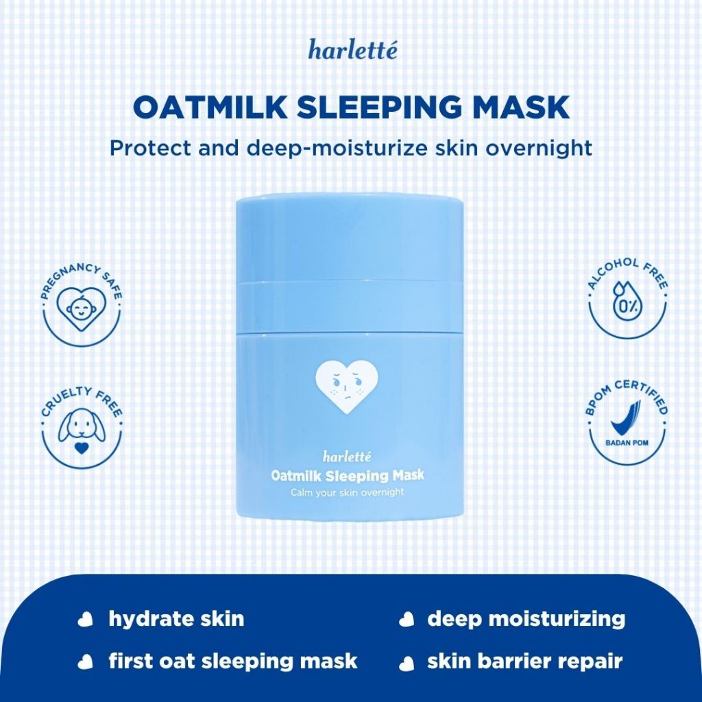 Harlette Oatmilk Sleeping Mask | Acne Prone, Dry, Combination, Troubled Skin, Melembapkan, Hydrating, Night Cream, Moisturizer, Moisturiser, Skincare