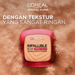L'Oreal Paris Infallible 24h Fresh Wear Powder Foundation High Coverage, Fresh and Matte Finish Makeup - 9gr (Bedak Matte Tahan 24 Jam)