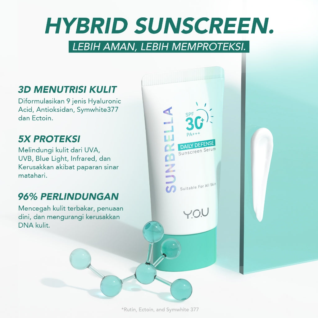 YOU Sunbrella Daily Defense Sunscreen Serum SPF30 Tabir Surya UVA UVB Blue Light Lightweight Skincare Dry Skin [Best Selling]