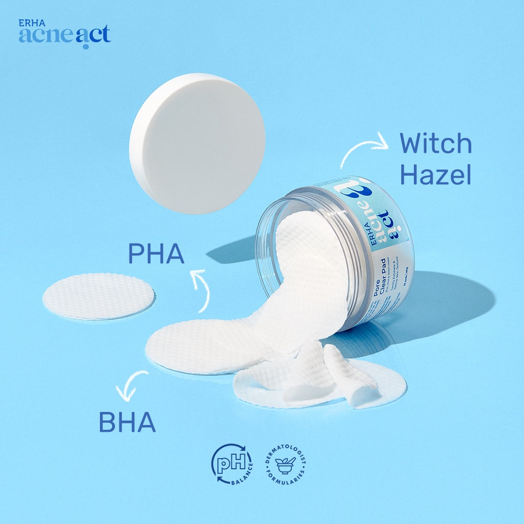ERHA Acneact Pore Clear Pad 90g - Kapas Eksfoliasi Wajah Berjerawat | AHA, BHA, PHA