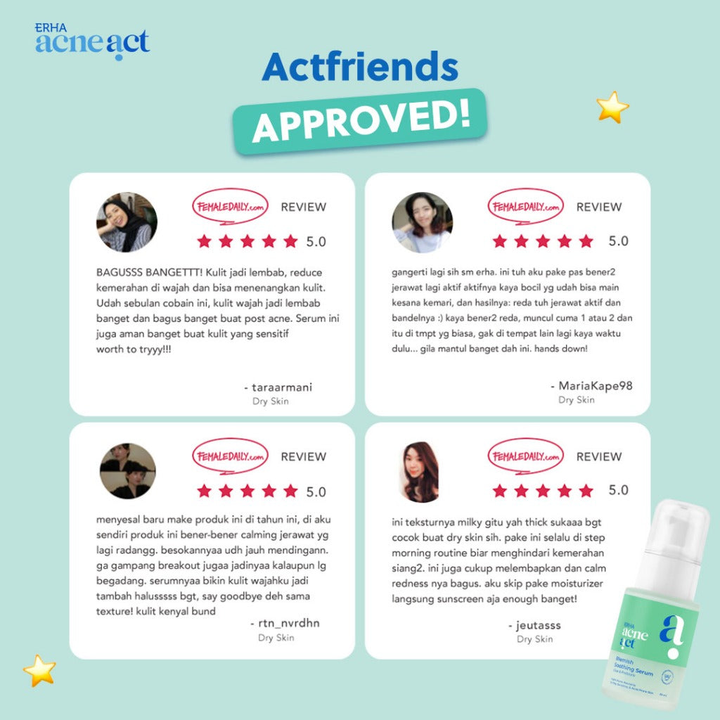 ERHA Acneact Blemish Soothing Serum 30 ml - Serum untuk Kulit Kering Berjerawat | Cica | Prebiotic