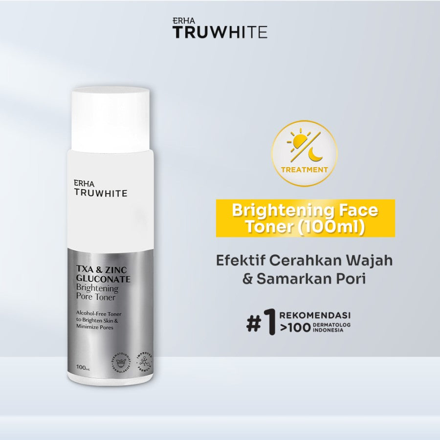 ERHA Truwhite Brightening Pore Toner 100 mL with 2% Zinc Gluconate, Tranexamic Acid & Niacinamide - Toner Pencerah Wajah yang Kuat serta Efektif Kecilkan & Samarkan Pori dengan AHA PHA dan Alkohol Free