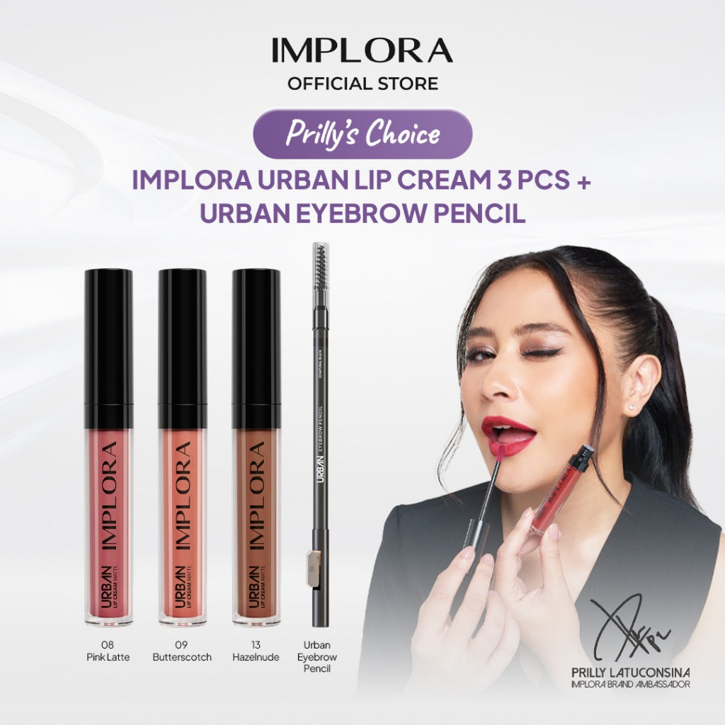 Prilly's Choice - Implora Urban Lip Cream 3 PCS Free Urban Eyebrow Pencil