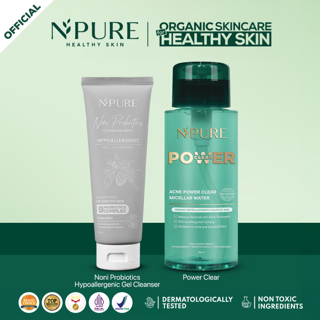 PAKET DOUBLE CLEANSING - NPURE Facial Wash + NPURE Acne Clear Power Micellar Water / No Alcohol