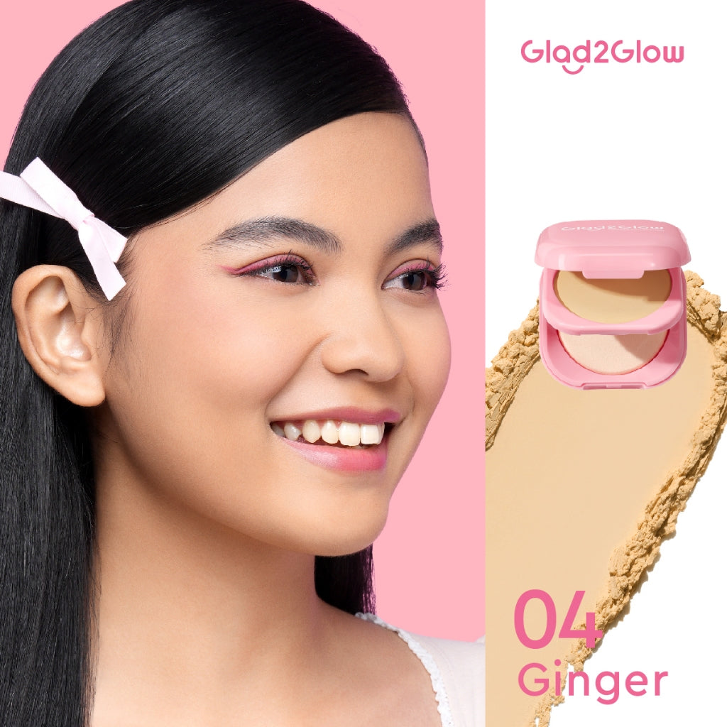 Glad2Glow Perfect Blurring Powder Foundation waterproof setting two way cake TWC Mengandung squalane dan vitamin E concealer pengontrol minyak meratakan warna kulit bantalan udara yang menjaga kelembapan alas bedak krim BB concealer g2glow official store