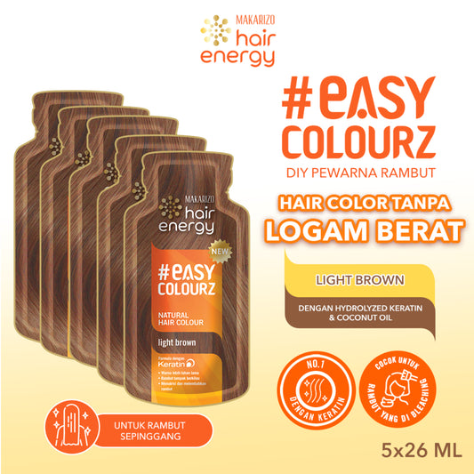 BUNDLE ISI 5 - Makarizo Hair Energy Easy Colourz 26 mL - Light Brown - Hair Color - Pewarna Rambut