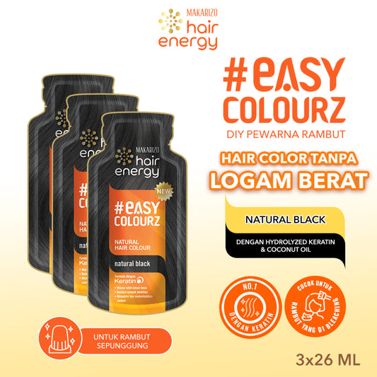 BUNDLE ISI 3 - Makarizo Hair Energy Easy Colourz 26 mL - Natural Black - Hair Color - Pewarna Rambut