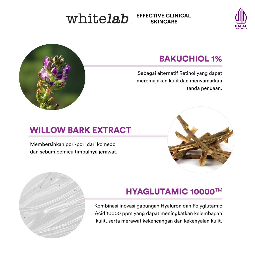 Whitelab Bakuchiol Treatment Serum - Atasi Jerawat dan Bruntusan Alternatif Retinol dengan Bakuchiol & Hyaglutamic [BPOM]