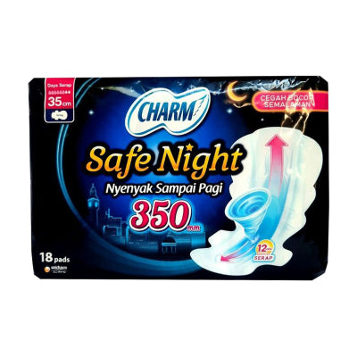 Charm Safe Night Pembalut Wanita Wing Malam 35 cm 18 pcs