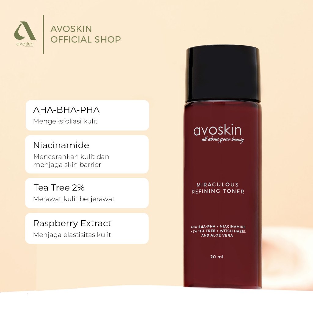 Travel Toner Avoskin Miraculous Refining 20ml-AHA BHA PHA-Eksfoliasi Kulit Wajah