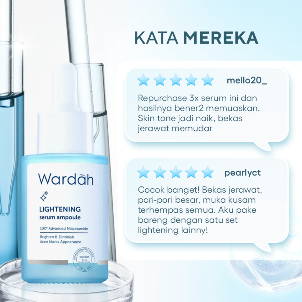 WARDAH Lightening 5% Niacinamide Serum Ampoule - Dengan 10X Advanced Niacinamide + Bisabolol dan 0% Alkohol - Mencerahkan Kulit Kusam, Bekas Jerawat, Belang Tidak Merata, Mencegah Hiperpigmentasi - Bright, Glow, White - Semua Jenis Kulit - Skincare