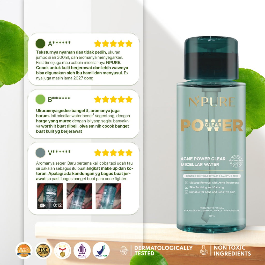 MICELLAR ALL VARIANT - NPURE Acne Power Clear Micellar Water 300ML / Micellar No Alcohol / SLS Free