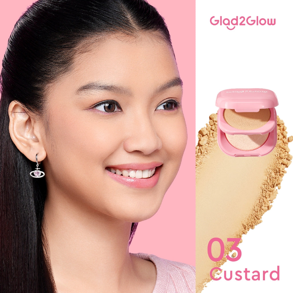 Glad2Glow Perfect Blurring Powder Foundation waterproof setting two way cake TWC Mengandung squalane dan vitamin E concealer pengontrol minyak meratakan warna kulit bantalan udara yang menjaga kelembapan alas bedak krim BB concealer g2glow official store