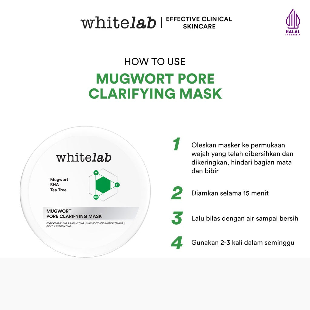 Whitelab Mugwort Pore Clarifying Mask - Masker Pori Pori Kecil Minimalis Bebas Jerawat dengan Mugwort BHA Tea Tree [BPOM]