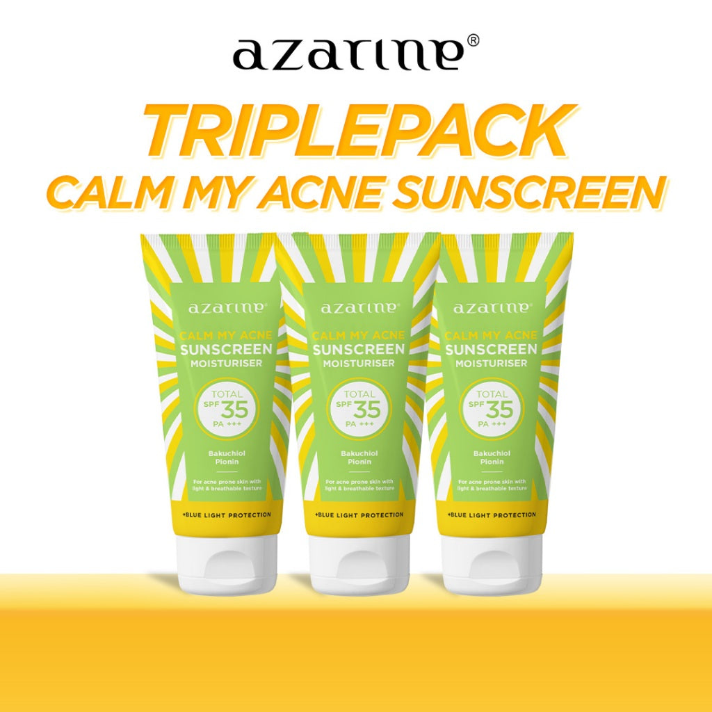 [3 PCS] Azarine Triplepack Calm My Acne Sunscreen / [3 PCS] Cicamide Barrier Sunscreen Moisturizer SPF35 PA+++ [LULUS UJI INVIVO INVITRO] Untuk Kulit Sensitif Berjerawat 40 ml