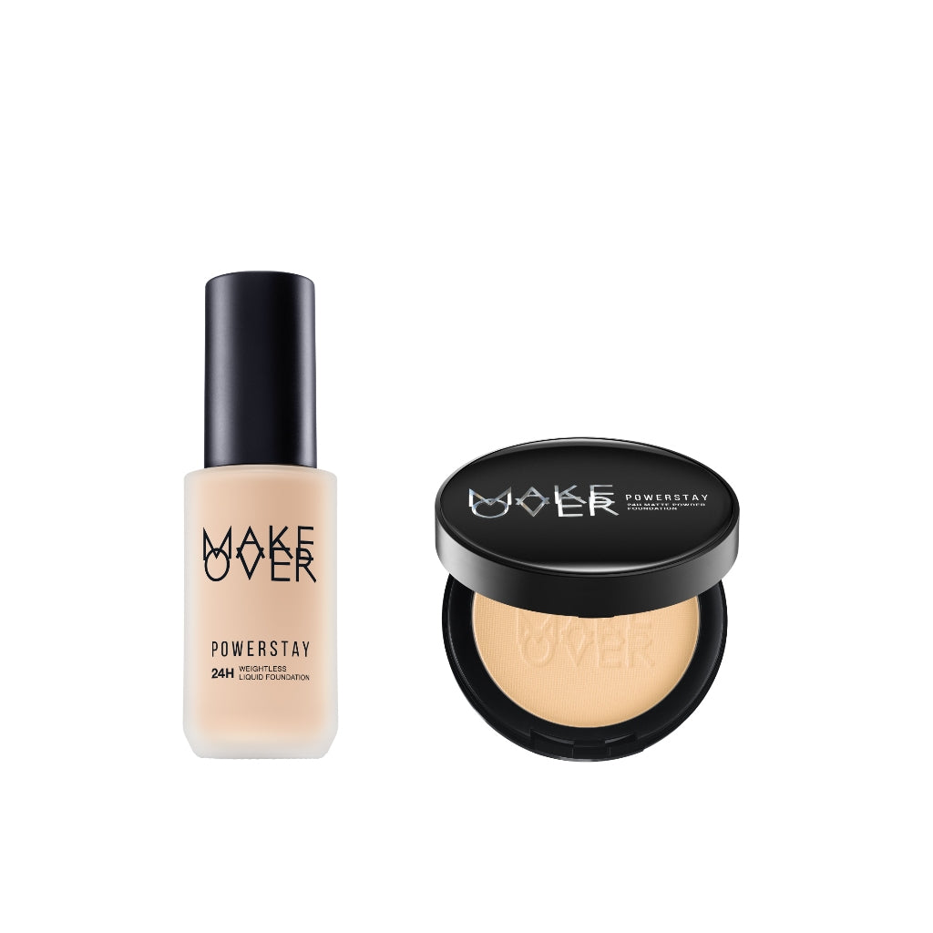[SPECIAL 11.11] MAKE OVER 24H Smooth Flawless Bundle : Powerstay Weightless Liquid Foundation + Powerstay Matte Powder Foundation - Paket Complexion Face Makeup Bedak Tahan Lama