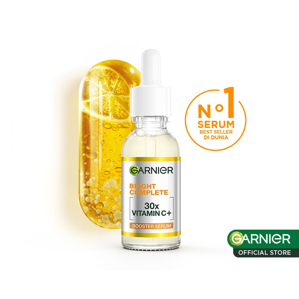 GARNIER Serum Vitamin C Bright Complete Vitamin C 30x Booster Serum Skincare - 15/30/50 ml Serum Mencerahkan Wajah Cepat Cerahkan Noda Hitam Serum Wajah