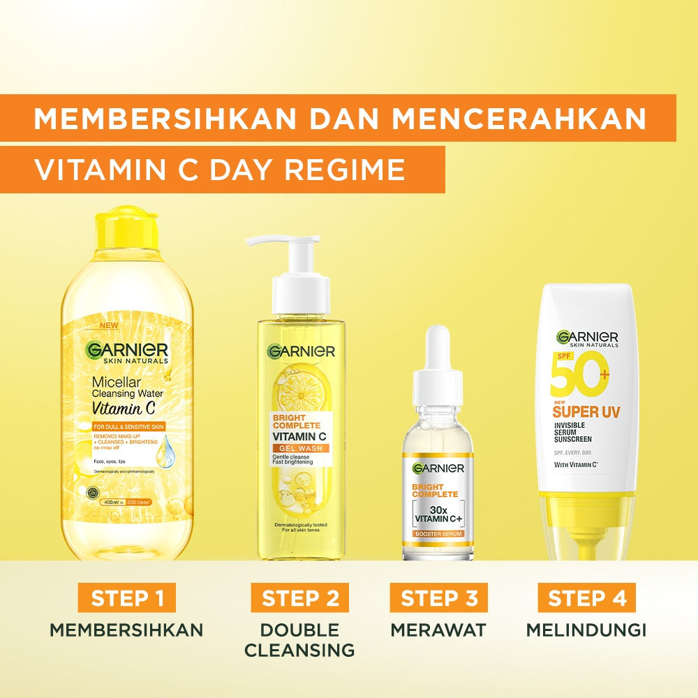 Garnier Bright Complete Vitamin C Gel Wash 120ml - Sabun Wajah Gel dengan Vitamin C Mencerahkan | Cocok untuk kulit sensitif