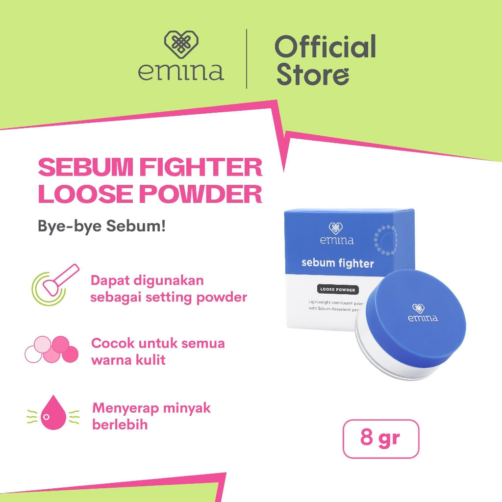 Emina Sebum Fighter Loose Powder 8 g - Bedak Tabur Translucent Matte, Kontrol Minyak