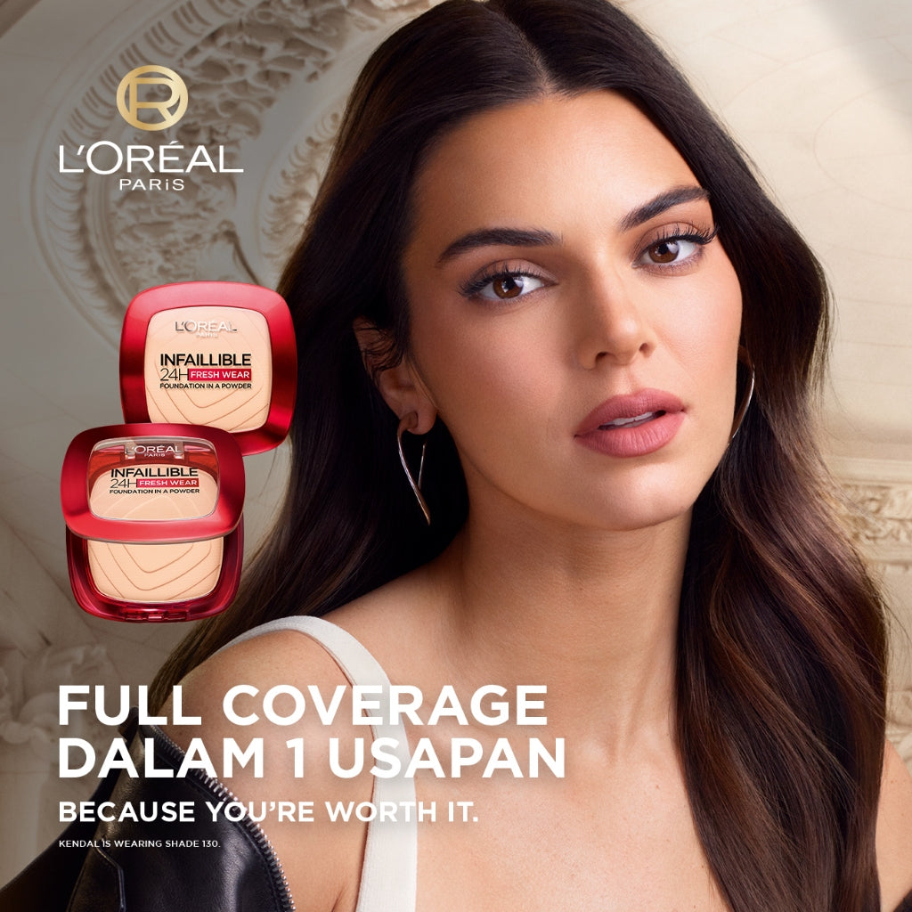 L'Oreal Paris Infallible 24h Fresh Wear Powder Foundation High Coverage, Fresh and Matte Finish Makeup - 9gr (Bedak Matte Tahan 24 Jam)