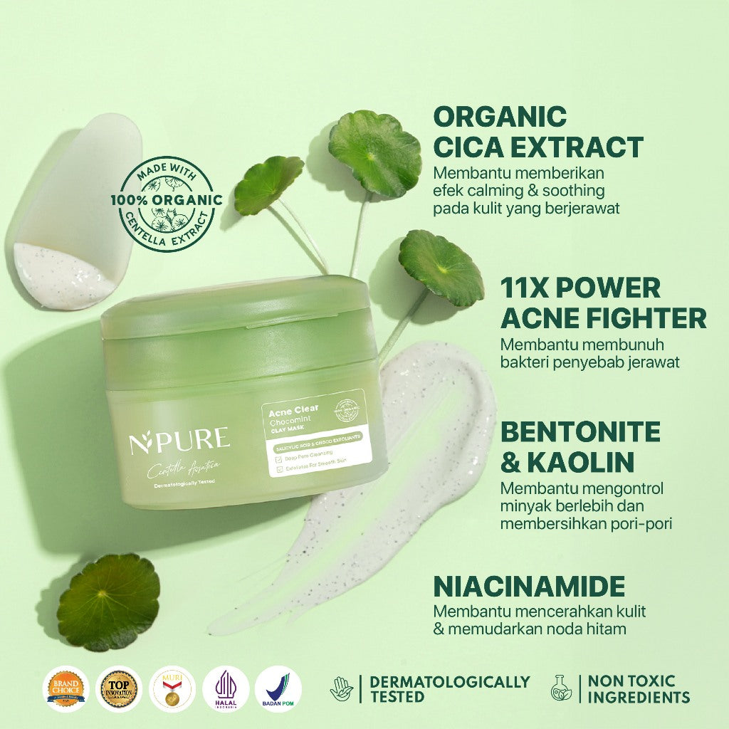 CLAY MASK CHOCOMINT - NPURE CENTELLA ASIATICA ACNE CLEAR CHOCOMINT CLAY MASK / Masker Anti Jerawat Komedo / Masker Kulit Berminyak