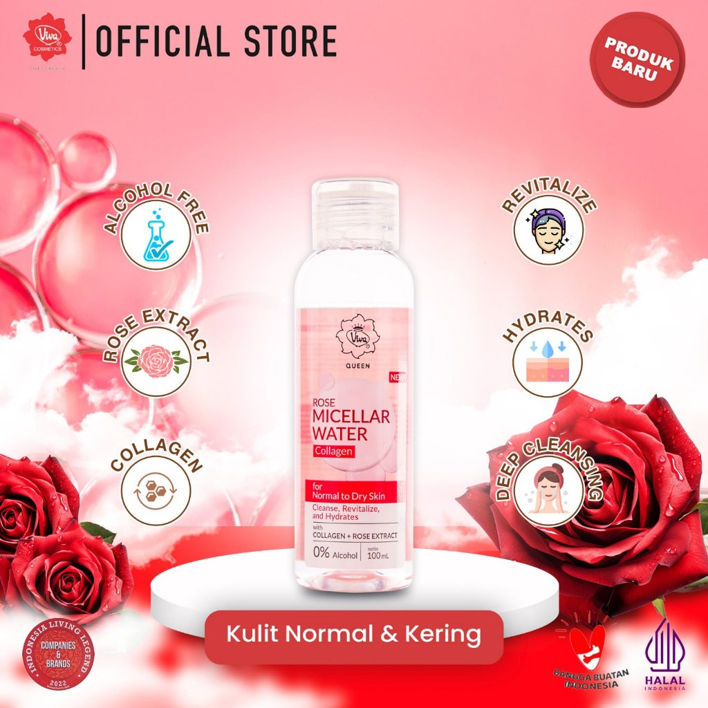 [Super Pack!!!] Viva Queen Micellar Rose Water with ROSE EXTRACT, COLLAGEN, NO PERFUME & ALCOHOL FREE - Isi 2 pcs