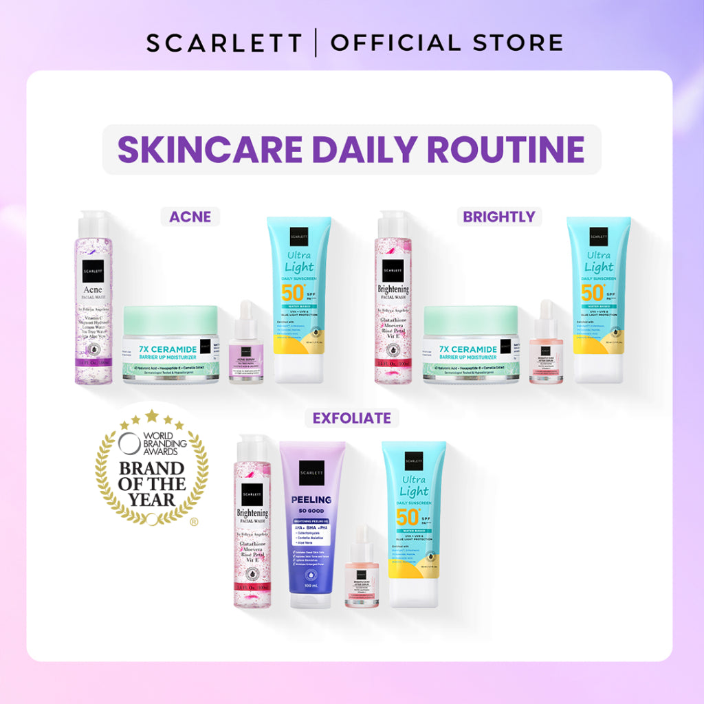 Scarlett Whitening 4pcs Skincare Daily Routine ( Acne, Brightly, Exfoliate )