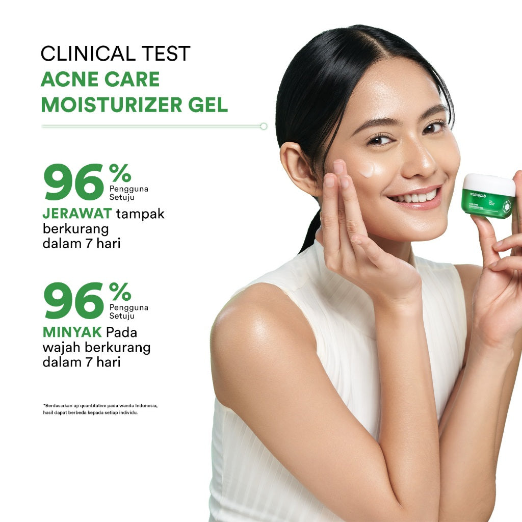 Whitelab Acne Care Moisturizer Gel - Pelembap Kulit Wajah untuk Mengurangi dan Meredakan Jerawat Pagi Malam dengan BHA, Mugwort & Tea Tree [BPOM]