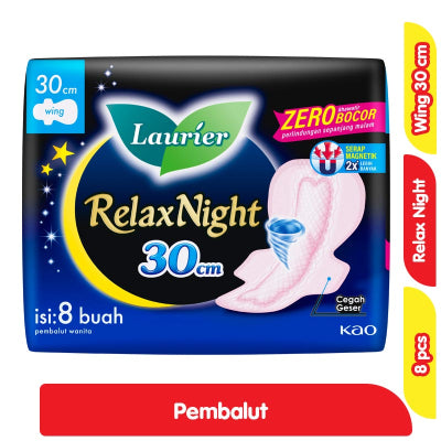 Laurier Relax Night Pembalut Wanita Wing Malam 30 cm 16 pcs / 8 Pcs / 24 pcs