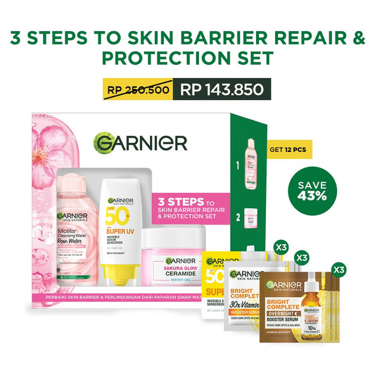 GARNIER 2pcs 3pcs Paket Skincare Set | Micellar Water Serum Wajah Moisturizer Gel Super UV Sunscreen SPF