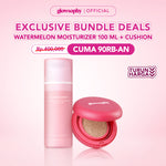 Glowsophy Bundle 2in1 Perfect Skin Set Cover Fit Serum Cushion + Watermelon Brightening Moisturizer 100 ml Velvet Matte Finish Cushion Ringan dengan Medium Coverage Gel Pelembab Wajah Mencerahkan Kulit Bercahaya