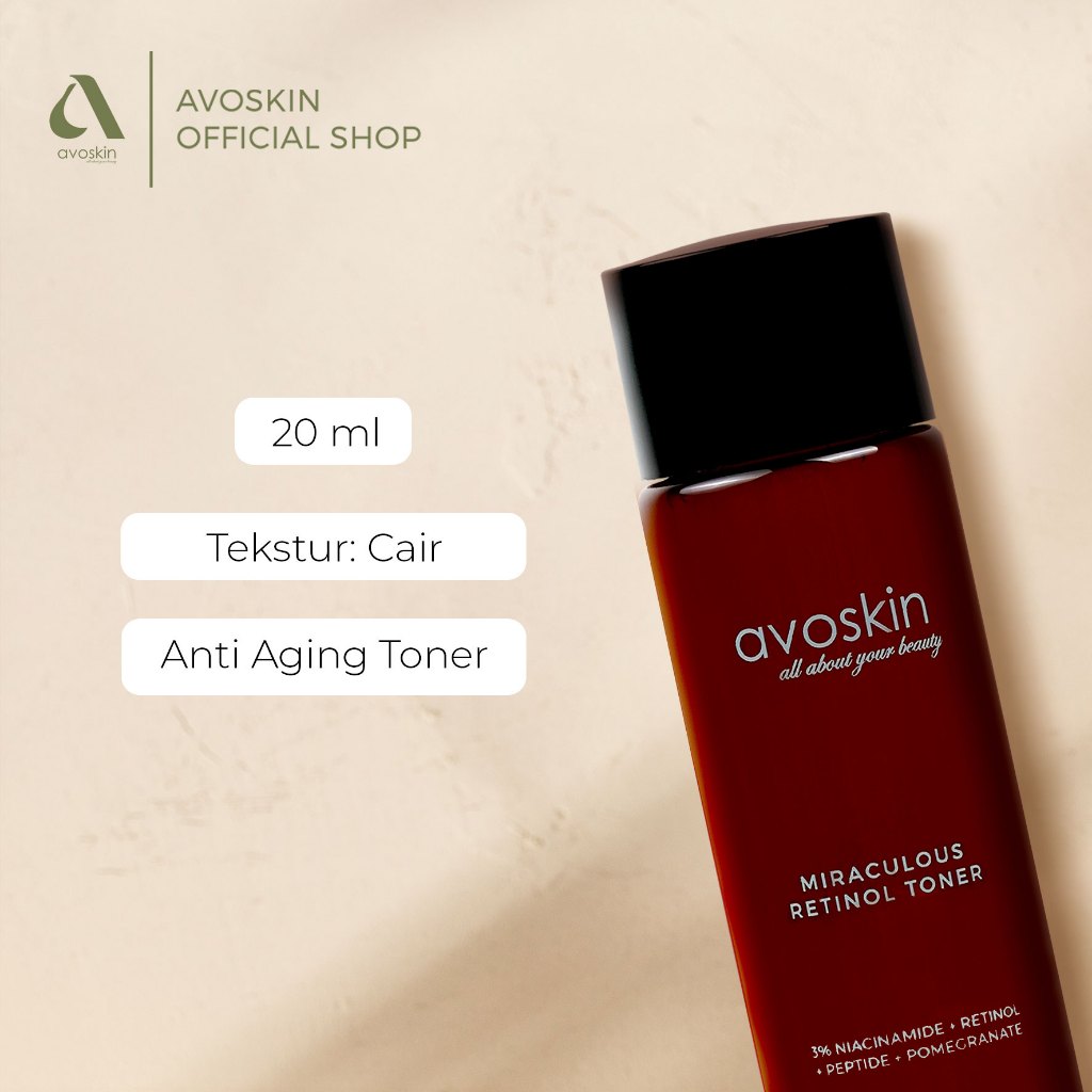 Travel Toner Avoskin Miraculous Retinol 20ml-Best 2 in 1 Retinol Niacinamide - Anti Aging & Samarkan Kerutan