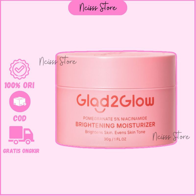 Glad2Glow G2G Pomegranate 5% Niacinamide Brightening Moisturizer Pink 30g Pelembab Wajah