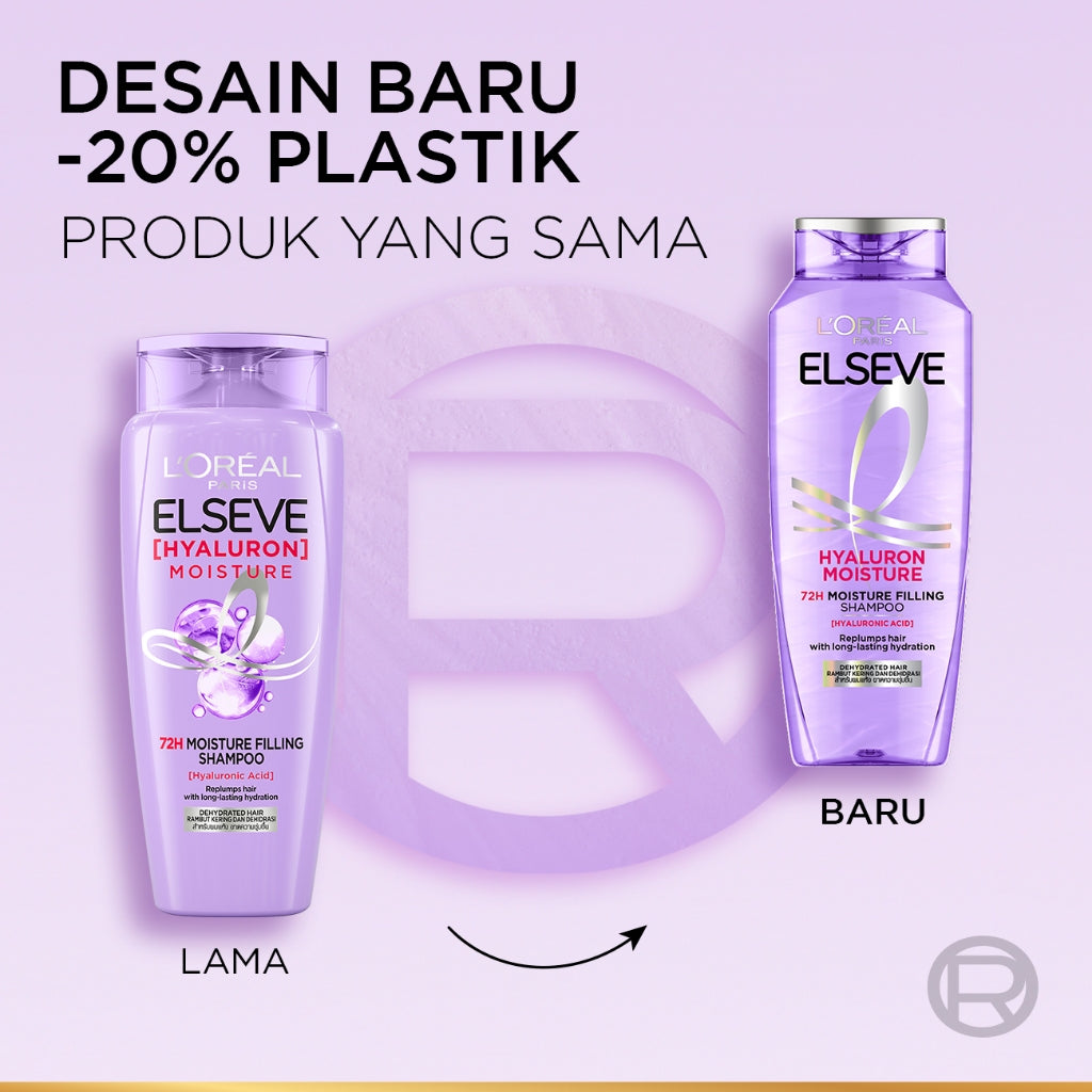 L’Oréal Paris Elseve Hyaluron Moisture Shampoo - 280 ml (Hyaluronic Acid 72 Jam Mengunci Hidrasi Rambut) - Shampo Rambut Terurai Indah dan Tidak Lepek