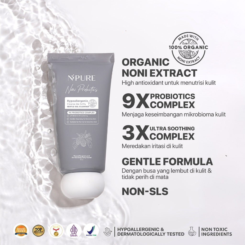 3 PCS - 50ML GEL CLEANSER NPURE NONI PROBIOTICS "CLEANSE ME SOFTLY" Ceramide Extract Kering Kotoran Membersihkan Wajah