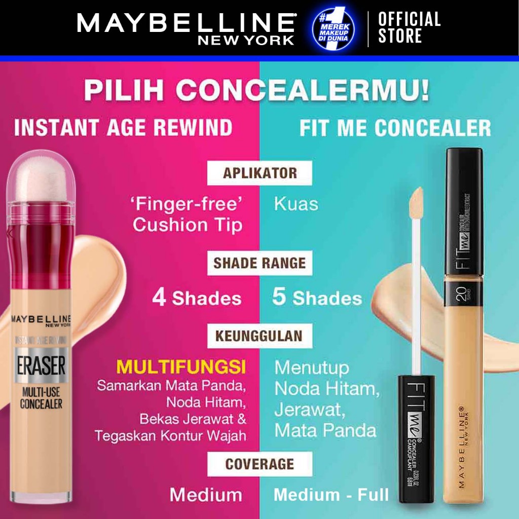 Maybelline Instant Age Rewind Treatment Concealer Make Up - 6ml (Concealer Cair Untuk Menghapus Lingkaran Hitam Mata)