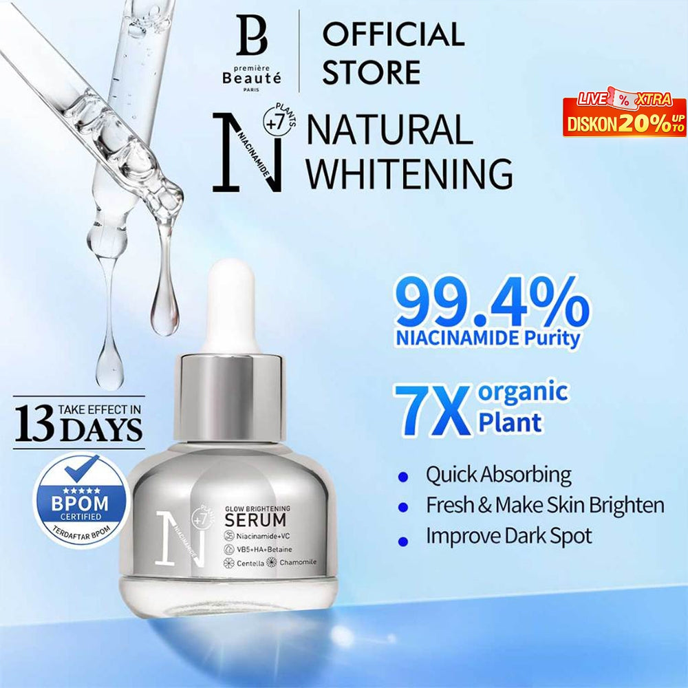 PREMIERE BEAUTE Whitening Serum 30ml  Niacinamide Centella Luminous White Glow Brightening Serum Kulit Kusam Noda Hitam Bekas Jerawat Eksfoliasi Brightening Serum serum wajah glowing dan putih untuk Kulit Kenyal HalusBebas Jerawat dan Tampak Mud