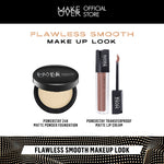 MAKE OVER Flawless Smooth Makeup Look - Powerstay 24H Matte Powder Foundation + Transferproof Matte Lip Cream - Paket Bedak Padat dan Lipcream Tahan Lama Ringan