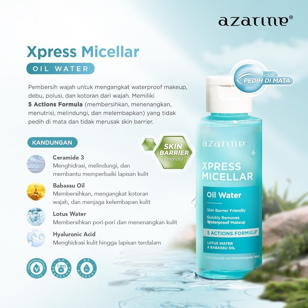 Azarine Double Cleanse Glow Skin Combo [2 pcs] Paket Deep Cleansing Brightening Glow Face Wash Mencerahkan Micellar Water Xpress Oil Untuk Semua Jenis Kulit