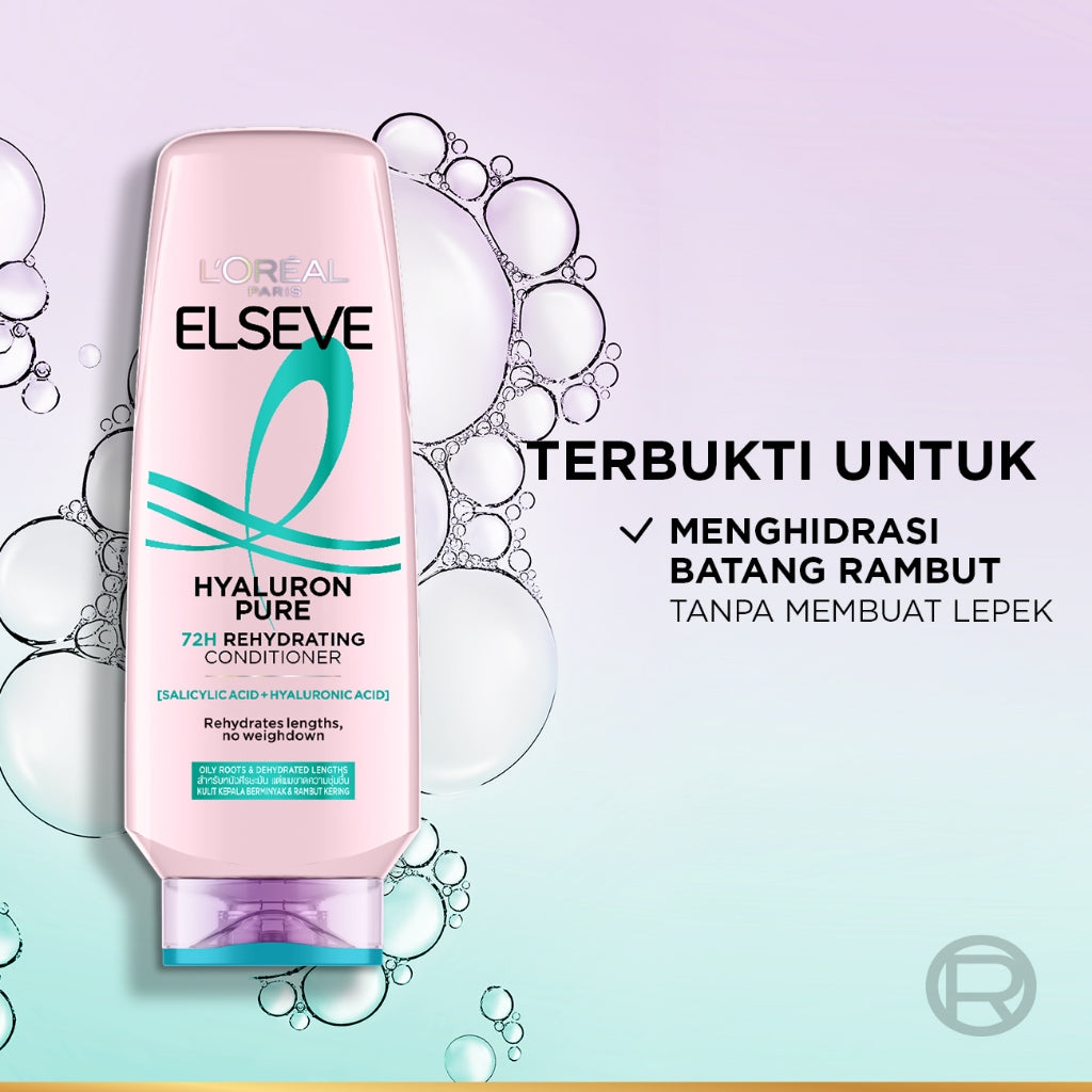 [BARU] L'Oreal Paris Hyaluron Pure 72H Rehydrating Conditioner - Perawatan Rambut Bebas Lepek dan Rambut Halus tahan hingga 72jam -  265ml - Kulit Kepala Berminyak dan Rambut Kering