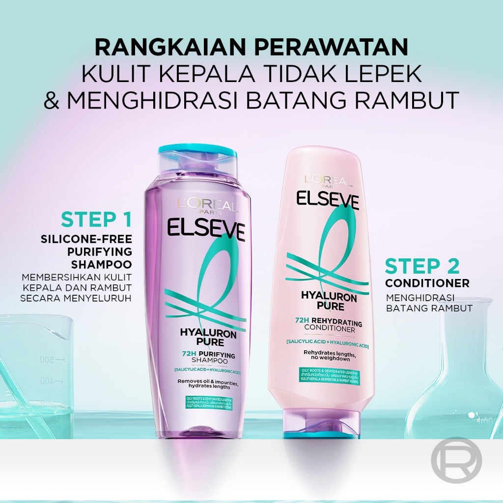 [BARU] L'Oreal Paris Hyaluron Pure 72H Rehydrating Conditioner - Perawatan Rambut Bebas Lepek dan Rambut Halus tahan hingga 72jam -  265ml - Kulit Kepala Berminyak dan Rambut Kering