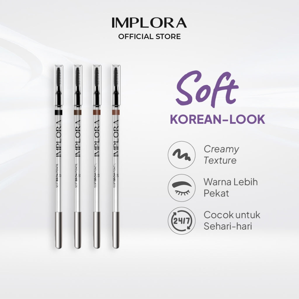 Implora New Softbrow Pencil | Pensil Alis Black Brown Dark Eyebrow | Korean Look
