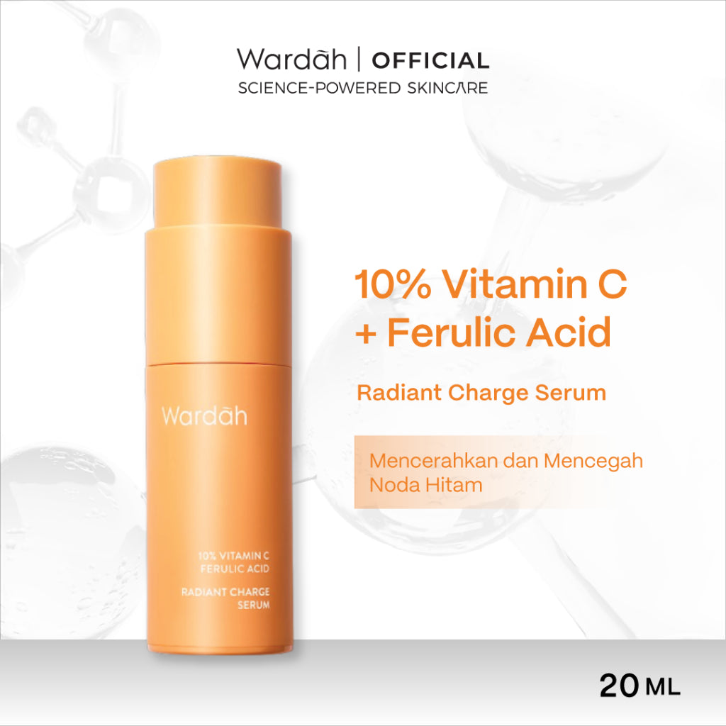 WARDAH 10% Vitamin C + Ferulic Acid Radiant Charge Serum 20 ml - Brightening Serum yang Menghilangkan dan Mencegah Noda Hitam Tak Terlihat untuk Kulit Cerah Lebih Lama - Skincare